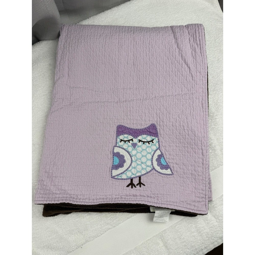 Pottery Barn Kids Owl Quilted stroller Blanket Purple and Brown Reversible Hoot